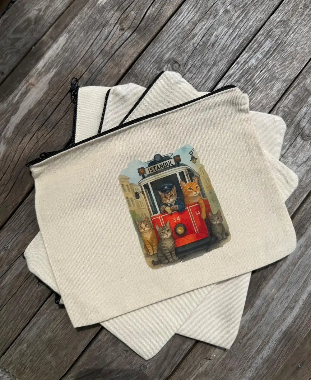 Istanbul Canvas Zipper Pouch: a watercolour of Istanbul’s red tram.