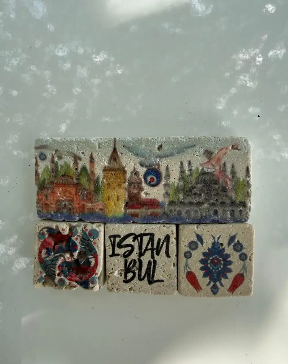 Istanbul Stone Magnets: the skyline, tile patterns and “İstanbul” lettering.