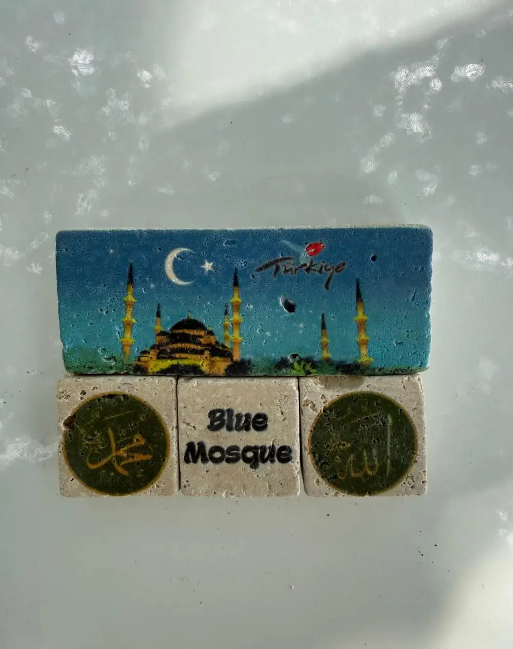 Istanbul Stone Magnets: the Blue Mosque at night with calligraphy roundels.