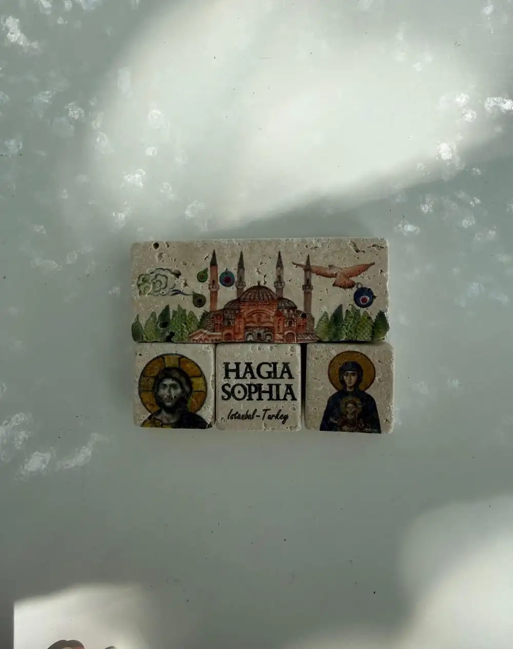 Istanbul Stone Magnets: Hagia Sophia with mosaic portraits.